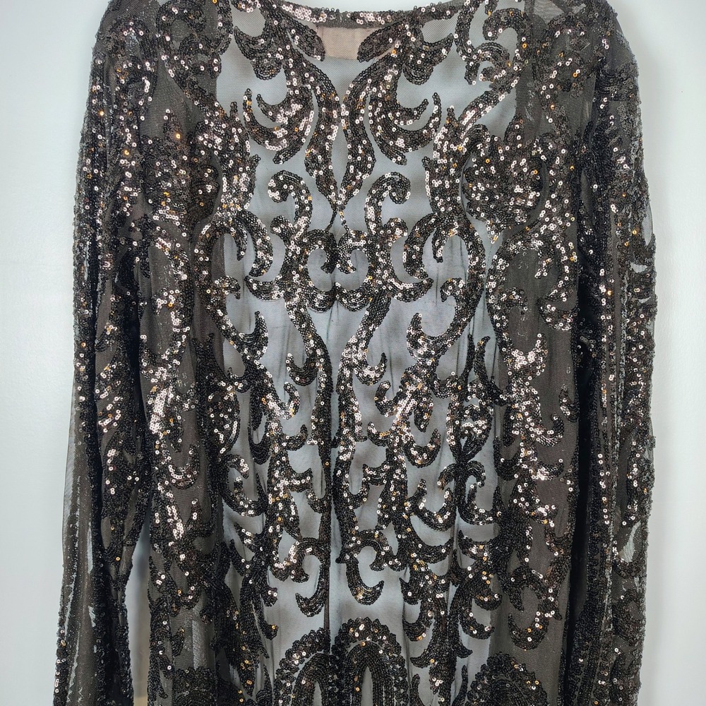 Southern Fried Chics XL Black Sequin Mesh Duster Cardigan Victorian gothic - Picture 14 of 14
